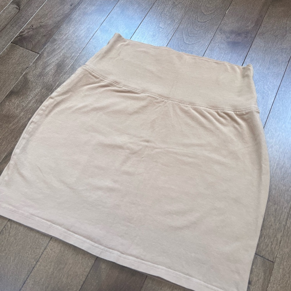 TNA Neutral Beige Midi Skirt with Fold-Over Waistband